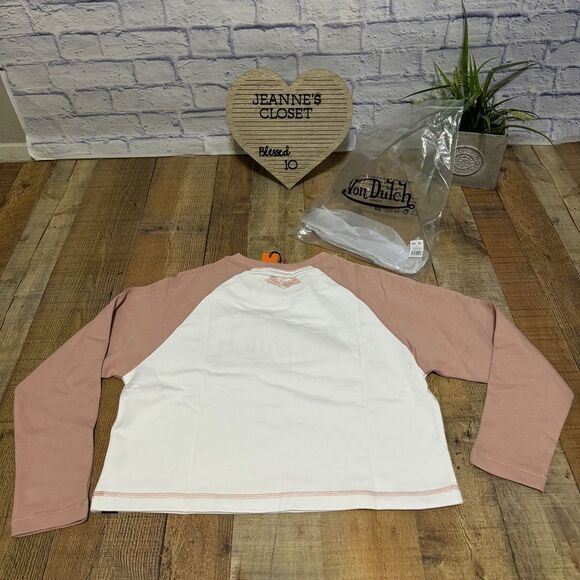 Von Dutch Raglan Embroidered Cropped Sweat Top Sz Large Dirty Pink NWT - Picture 10 of 11